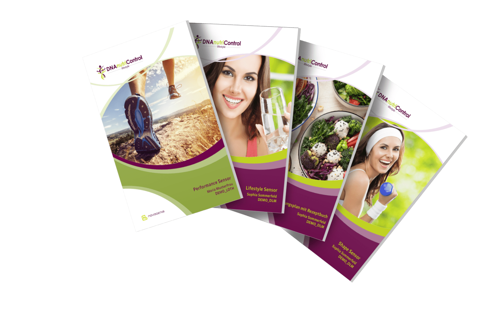 a group of brochures with images of women